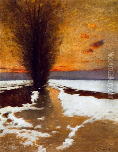 Winter Morning Oil Painting - Bela Von Spanyi