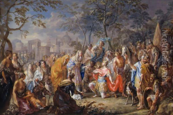 Alexander The Great Receiving The Keys Of Babylon From The High Priest Oil Painting - Johann Georg Platzer