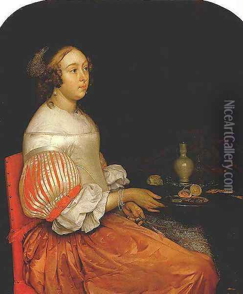 Young Lady at her Breakfast Oil Painting - Eglon van der Neer