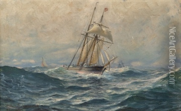 Slorende Seilskip Oil Painting - Hjalmar Johnssen