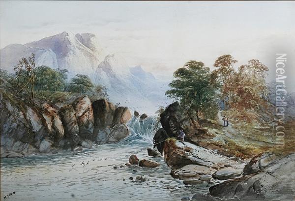 Fishing In The Highlands Oil Painting - Henry Earp