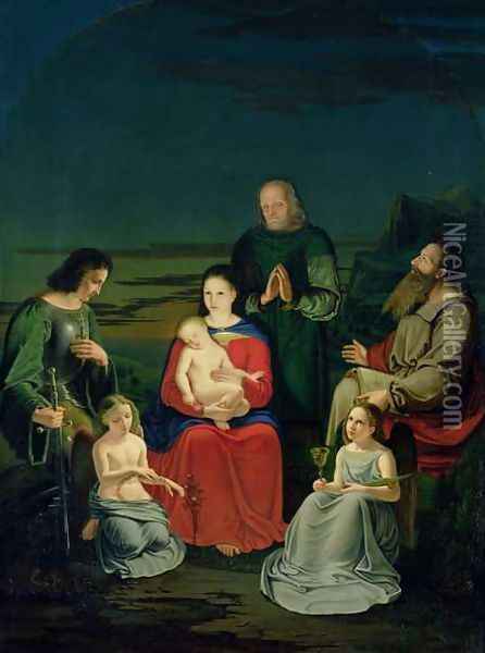 Holy Family with Angels and Saints Oil Painting - Ludwig Emil Grimm