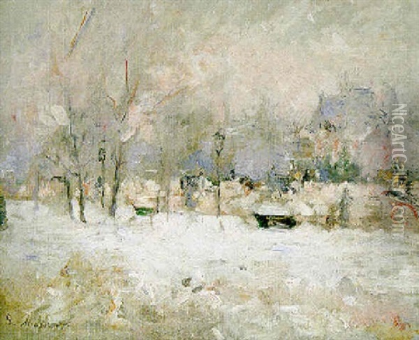 Effet De Neige, Paris, Avenue Du Bois (avenue Foch) Oil Painting - Berthe Morisot
