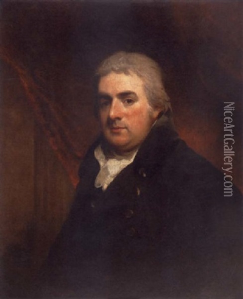 Portrait Of Mr. Huddleston Of Cambridge In Black Coat And White Stock Oil Painting - Sir John Hoppner