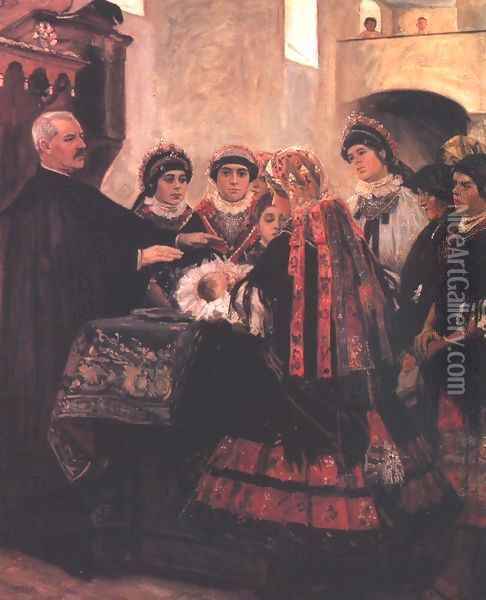 Baptism 1902 Oil Painting - Istvan Csok