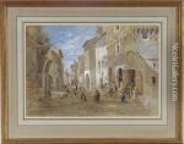 Southern European Street Scene Oil Painting - Hercules Brabazon Brabazon