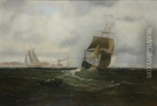 Shipping Offshore On A Breezy Day Oil Painting - Franklin Dullin Briscoe