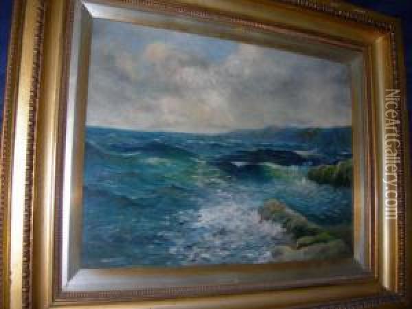 Seascape Oil On Canvas 46cm X61cm Oil Painting - Julius Olsson