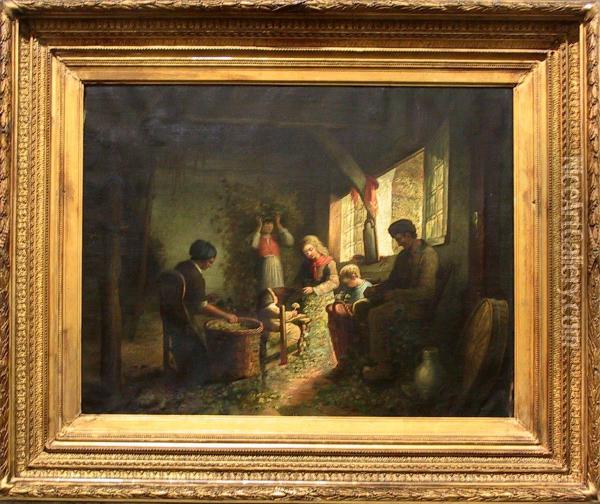Category: Painting
 Description:de Hoppeplukkers Oil Painting - Paul Haesaert