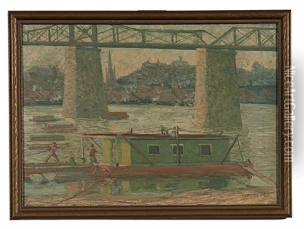 Cincinnati Railroad Bridge Oil Painting - Louis Charles Vogt