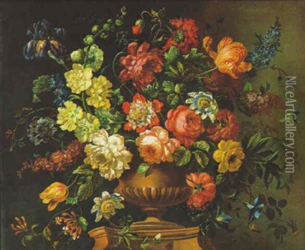 Grosser Dekorativer Blumenstrauss In Einer Ziervase Oil Painting - Jean-Baptiste Monnoyer
