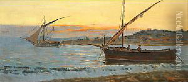 Barche Al Tramonto Oil Painting - Giuseppe Barison