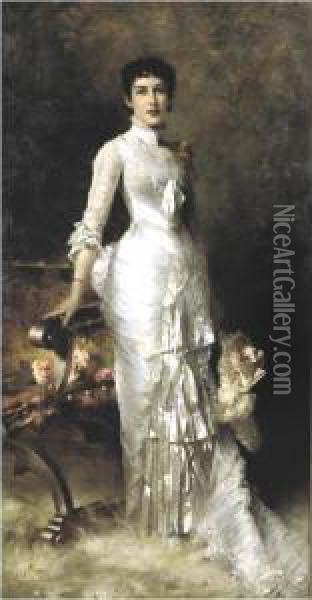 Young Beauty In A White Dress Oil Painting - J. Stewart
