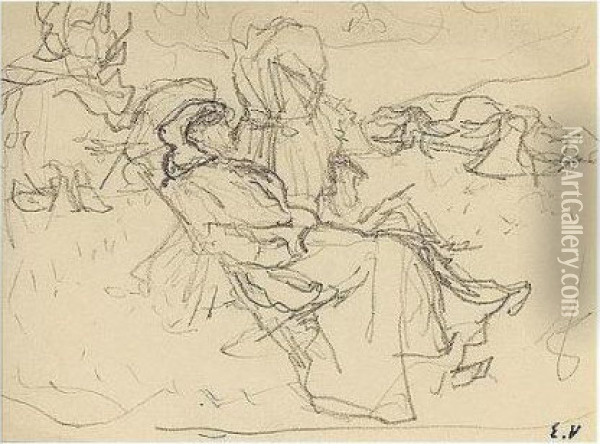 Edouard , -, Figures Sur La 
Plage, Stamped With The Initials , Pencil On Paper, 10 By 13 Cm., 4 7/8 
By 5 1/8 In Oil Painting - Jean-Edouard Vuillard