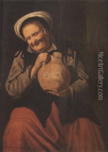 Femme Portant Un Pot Oil Painting - David Ryckaert III