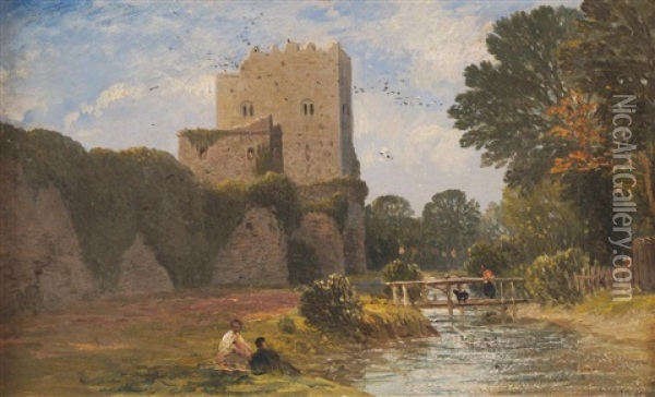 Bunratty Castle, County Clare With Figures In The Foreground Oil Painting - James Francis Danby