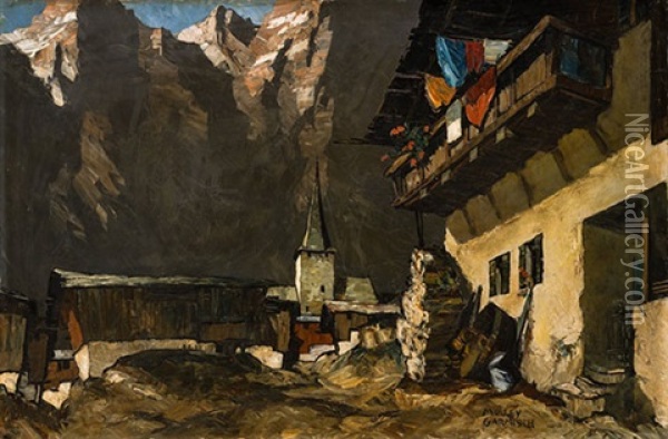 Tiroler Berghof Oil Painting - Oskar Mulley