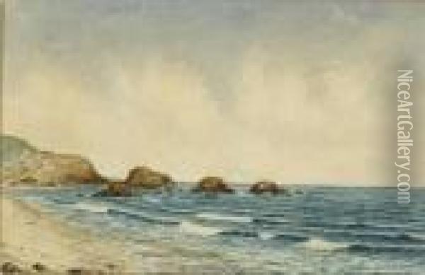 Rocky Coastal Scene Oil Painting - George Hitchcock