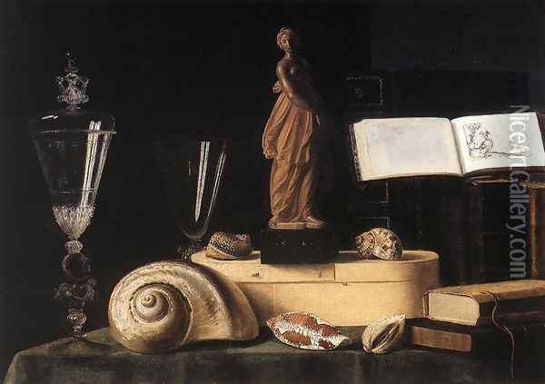 Still-Life with Statuette and Shells Oil Painting - Sebastien Stoskopff