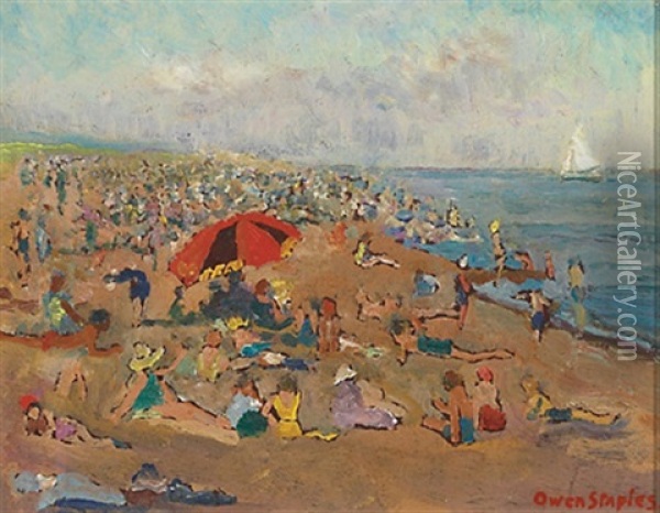 On The Beach (+ Sketch Of A Girl On A Beach, Verso) Oil Painting - Owen Staples