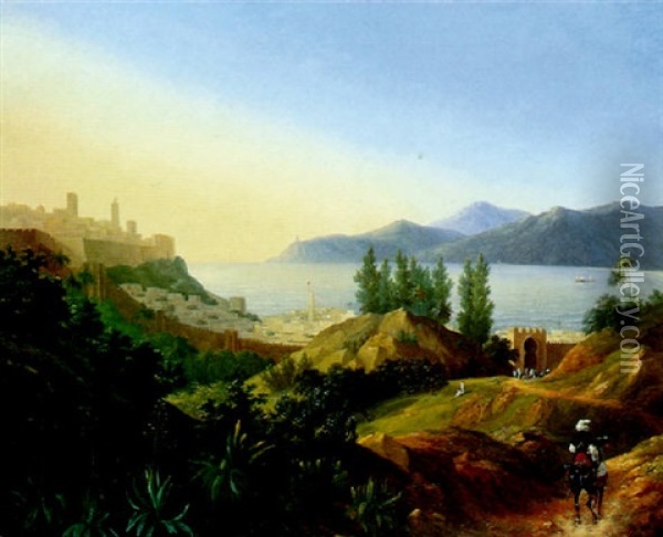 Le Port Et La Rade De Tanger, Afrique Oil Painting - Eugene Louis Lami