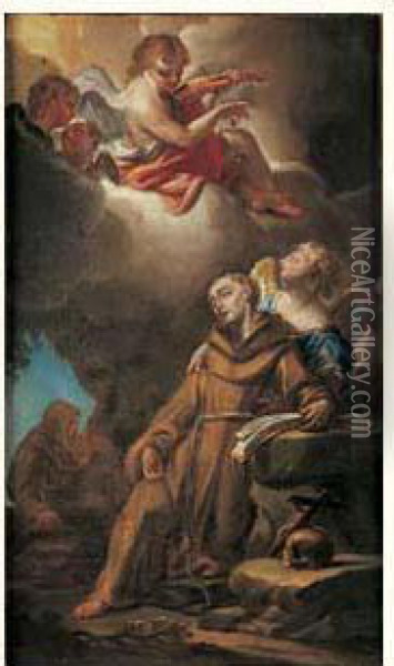 Saint Francois D'assise Soutenu Par Un Ange Oil Painting - Francesco Trevisani