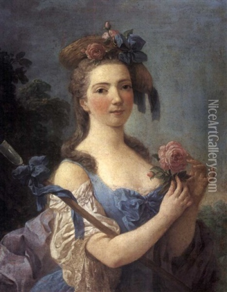 Portrait De Jeune Fille A La Rose Oil Painting - Jean Jacques Lagrenee the Younger