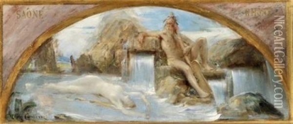 Allegorie Du Rhone Et De La Saone (preliminary Study) Oil Painting - Leon Commere