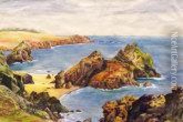 Coastal Inlet With Rocks Oil Painting - John Carey