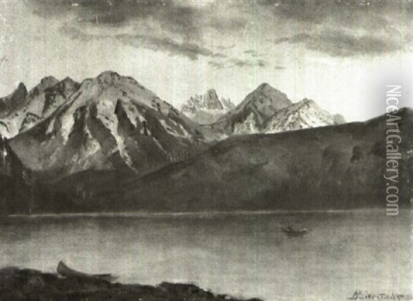 A Western Mountain Lake Oil Painting - Albert Bierstadt