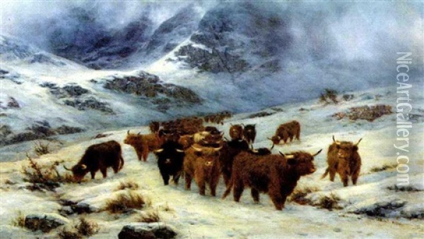 Through The Glen: The Mantle Of Winter (glencoe, Argyle) Oil Painting - Louis Bosworth Hurt