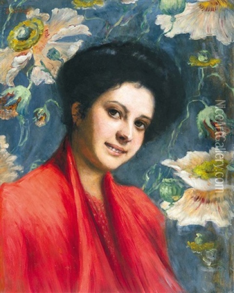 Girl In Red Dress Oil Painting - Dominik Skuteczki