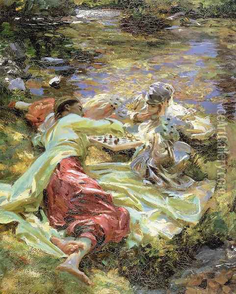 The Chess Game Oil Painting - John Singer Sargent