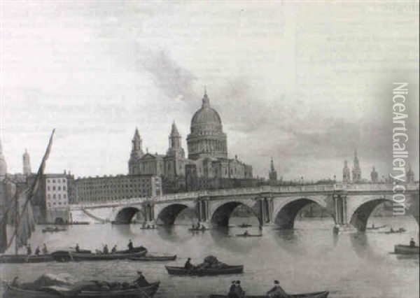View Of The Thames At Blackfriar's Bridge Looking Towards St. Paul's Oil Painting - John Dean (Sir) Paul