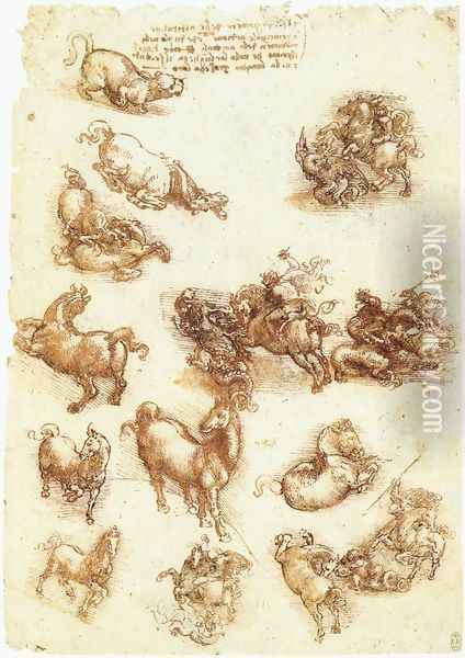 Study sheet with horses Oil Painting - Leonardo Da Vinci