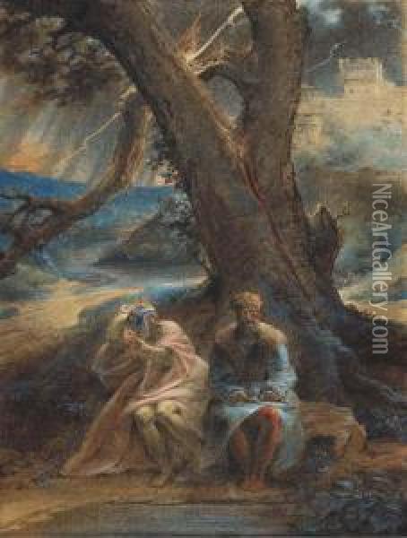 Le Roi Lear Et Le Bouffon Sous Un Arbre Pendant Une Tempete Oil Painting - Alexandre Evariste Fragonard