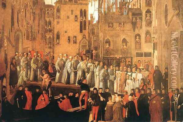 Miracle of the Relic of the Holy Cross in Campo San Lio c 1494 Oil Painting - Giovanni Mansueti