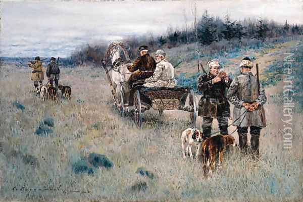 Huntsmen in Summer Oil Painting - Sergei Semenovich Voroshilov