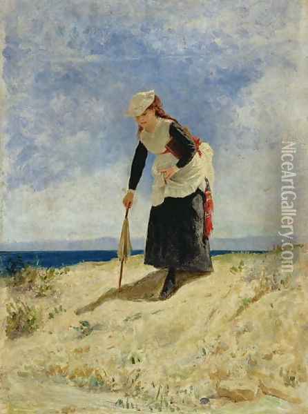 Woman on the Beach Oil Painting - Giuseppe de Nittis
