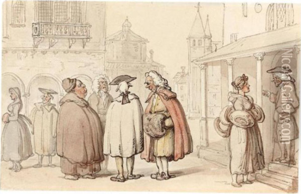 Oxford Muffs. A Scene At The Colleges Oil Painting - Thomas Rowlandson