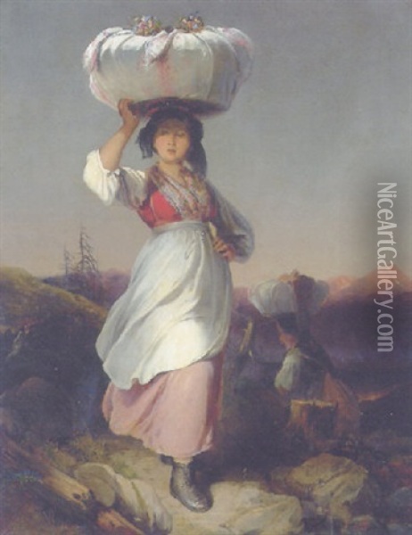 Wascherinnen Auf Dem Weg Ins Gebirge Oil Painting - Johann Matthias Ranftl