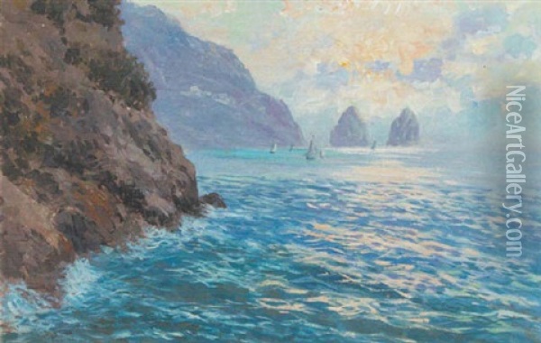 I Faraglioni, Capri Oil Painting - Lazzaro Pasini