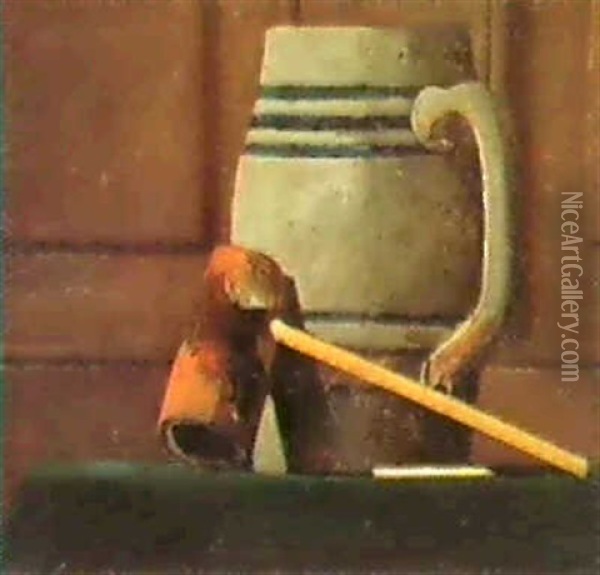 Mug And Pipe On A Table. Oil Painting - John Frederick Peto