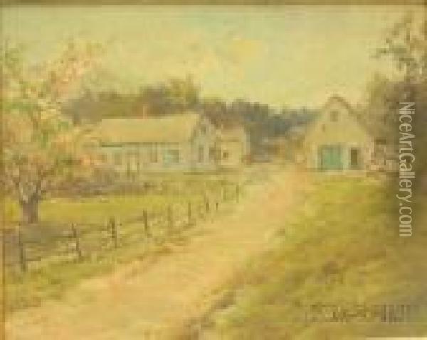 Landscape With Cottages, Probably Cape Cod. Oil Painting - Arthur Vidal Diehl