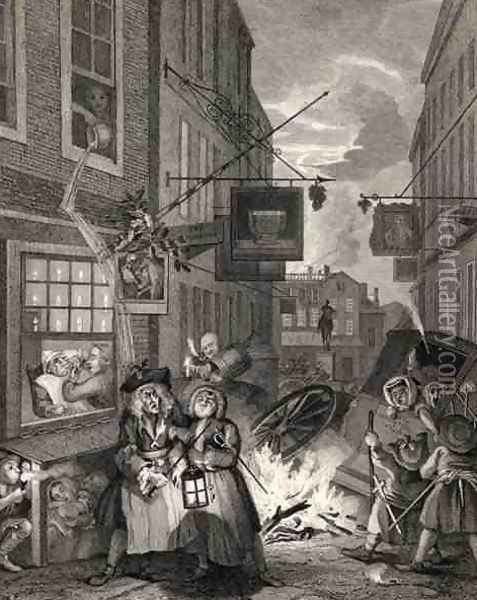 Times of the Day Night from The Works of William Hogarth Oil Painting - William Hogarth