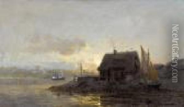 Nordliche Kustenpartie Mit Fischerhaus Und Segelbooten Oil Painting - Frithjof Smith-Hald