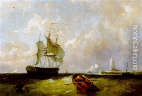 Segelschiffe Vor Einer Hafeneinfahrt Oil Painting - Pieter Cornelis Dommershuijzen
