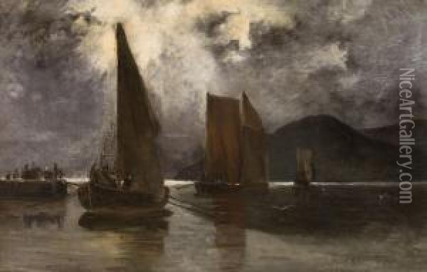 Przed Burza - Lodzie U Wejscia Do Portu, 1870-80 Oil Painting - Adolf Nordling