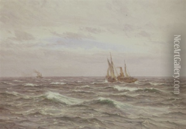 Marine Med Skibe Oil Painting - Vilhelm Karl Ferdinand Arnesen
