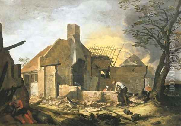 A landscape with farm buildings on fire Oil Painting - Abraham Bloemaert